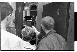 Sinn Fein protest about the death of Colm Marks, who was shot dead by the RUC in Downpatrick as he prepared a rocket launcher. The photographs show the protesting crowds and the placards with Colm's name on them