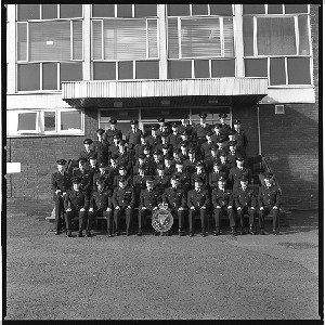 RUC officers at RUC station Strand Road, Derry City. Formal photograph of the last group of RUC officers at this very famous police station
