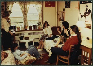 Campus life: Students in conversation at Boston College dormitory