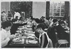 Students eating at a Boston College dining hall