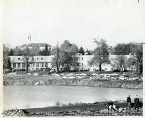 Saint Thomas More Hall exterior from reservoir