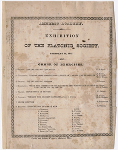Order of excercises at the exhibition of the Platonic Society, 19 February 1827