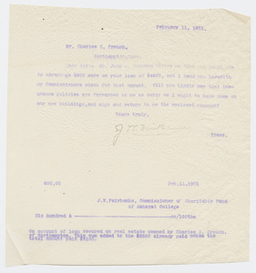 Copy of Joseph Whitcomb Fairbanks letter to Charles S. Crouch, 1901 February 11