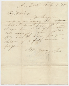 Nahum Gale letter to Edward Hitchcock, 1838 October 18