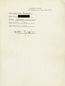 Citywide Coordinating Council daily monitoring report for Charlestown High School by Lenton D. Rhodes, 1975 September 12