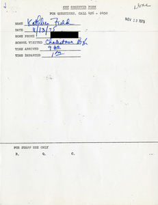 Citywide Coordinating Council daily monitoring report for Charlestown High School by Kathleen Field, 1975 November 13