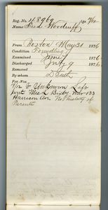 Tewksbury Almshouse Intake Record: Woodruff, Frederick