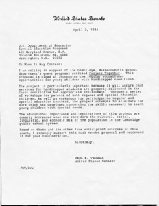 Letter to U. S. Department of Education from Paul E. Tsongas
