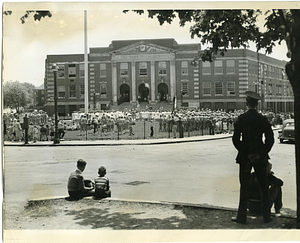 [View of ceremony outside of Hyde Park High School]