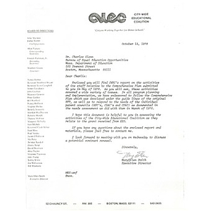 Letter, Mary Ellen Smith to Charles Glenn, October 15, 1976.