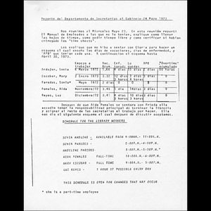 Reporte del departamento de secretarias al gabinete-24 mayo 1973.