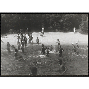 A group of youth splash around in the water