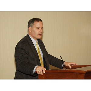 Joseph Malarny, CBA '82, speaking after receiving the College of Business Administration's Distinguished Service Award