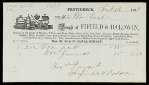 Billhead for Fifield & Baldwin, Nos. 35, 36 & 37 Canal Street, Providence, Rhode Island, dated February 19, 1859