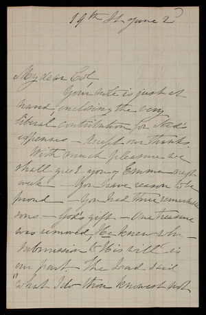 Alice W. Babcock to Thomas Lincoln Casey, June 2, 1886