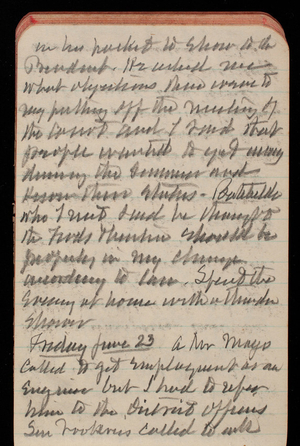 Thomas Lincoln Casey Notebook, May 1893-August 1893, 53, in his pocket to show to the