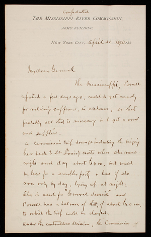 [Cyrus] B. Comstock to Thomas Lincoln Casey, April 30, 1890