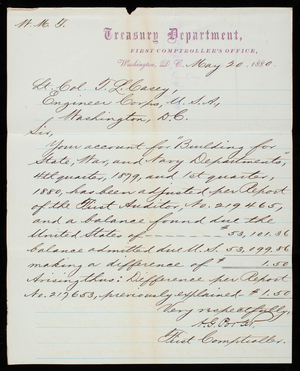[Albert] G. Porter to Thomas Lincoln Casey, May 20, 1880