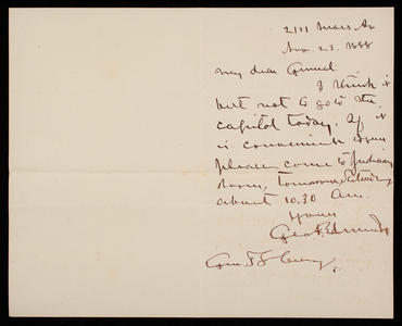 Senator [George] Edwards to Thomas Lincoln Casey, November 23, 1888 ...