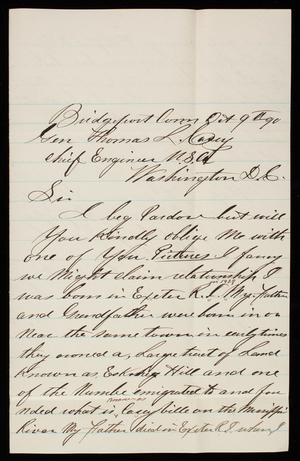 Albert P. Casey to Thomas Lincoln Casey, October 9, 1890