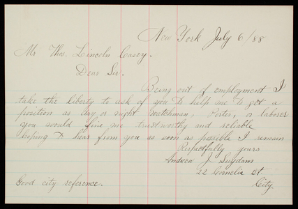 Andrew J. Suydam to Thomas Lincoln Casey, July 6, 1888
