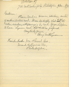 Letter from Benjamin Smith Lyman to Knickerbocker Ice and Coal Co.