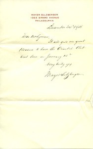 Letter from Mayer Sulzberger to Benjamin Smith Lyman