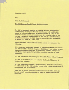 Memorandum from Mark H. McCormack to Pro Golf file