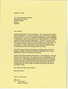 Letter from Mark H. McCormack to Gaetan Mourgue d'Algue