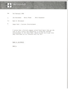 Memorandum from Mark H. McCormack to Jan Steinmann, Barry Frank, and Bill Carpenter