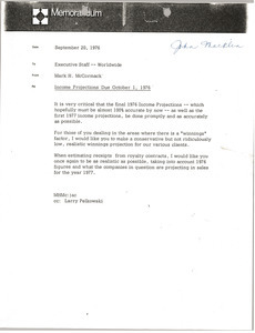 Memorandum from Mark H. McCormack to executive staff