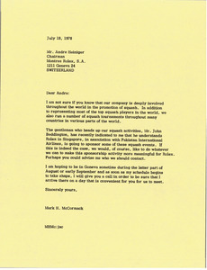 Letter from Mark H. McCormack to Andre Heiniger