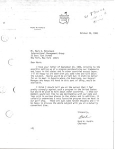 Letter from Hord W. Hardin to Mark H. McCormack