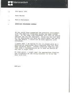 Memorandum from Mark H. McCormack to Mark Reiter