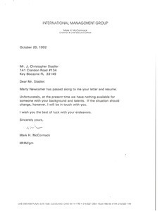 Letter from Mark H. McCormack to J. Christopher Stadler