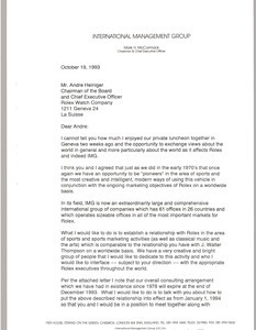 Letter from Mark H. McCormack to Andre Heiniger