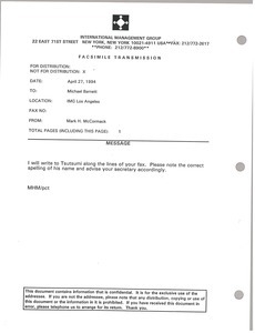Fax from Mark H. McCormack to Michael Barnett