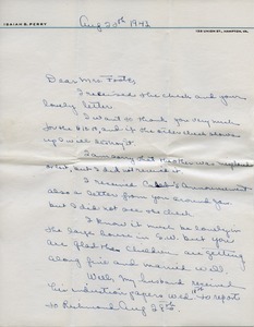 Letter from Vera E. Perry to Eleanor T. C. Foote