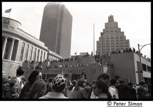 View over the crowd of marchers commemorating Martin Luther King, Post Office Square, Boston