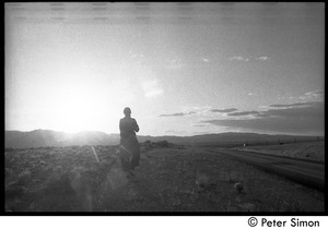 Trip west: Verandah Porche walking in an arid landscape at dawn