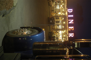 Whately Diner: exterior of the diner, lit up at dusk