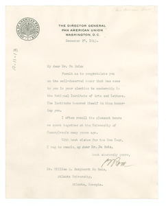 Letter from Pan American Union to W. E. B. Du Bois
