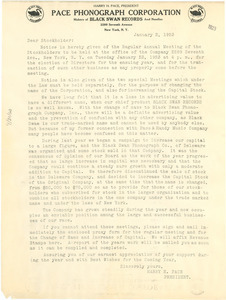 Circular letter from Pace Phonograph Corporation to W. E. B. Du Bois