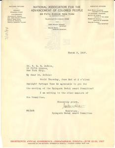 Letter from Walter White to W. E. B. Du Bois