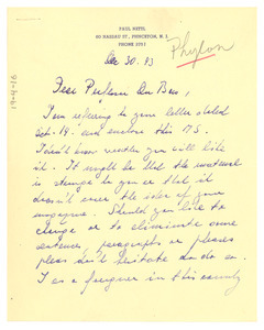 Letter from Paul Nettl to W. E. B. Du Bois
