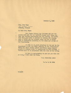 Letter from W. E. B. Du Bois to Lugenia Hope