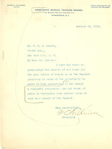Letter from Armstrong Manual Training School to W. E. B. Du Bois