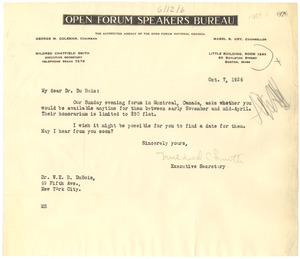 Letter from Open Forum Speakers Bureau to W. E. B. Du Bois