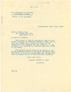 Letter from President and Trustees of Williams College to John. R. Wright