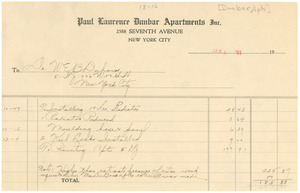 Invoice from the Paul Laurence Dunbar Apartments, Inc.